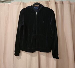 Ralph Lauren Black Velour Hooded Zip Jacket